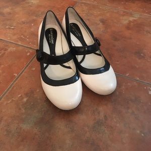 Black and white shoes. Leather